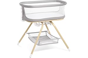 ANGELBLISS 3 in 1 Baby Bassinet, Rocking Bassinets Bedside Sleeper with Calming Motion, Portable Nest for Newborn Infant, Breathable Mesh (Grey)