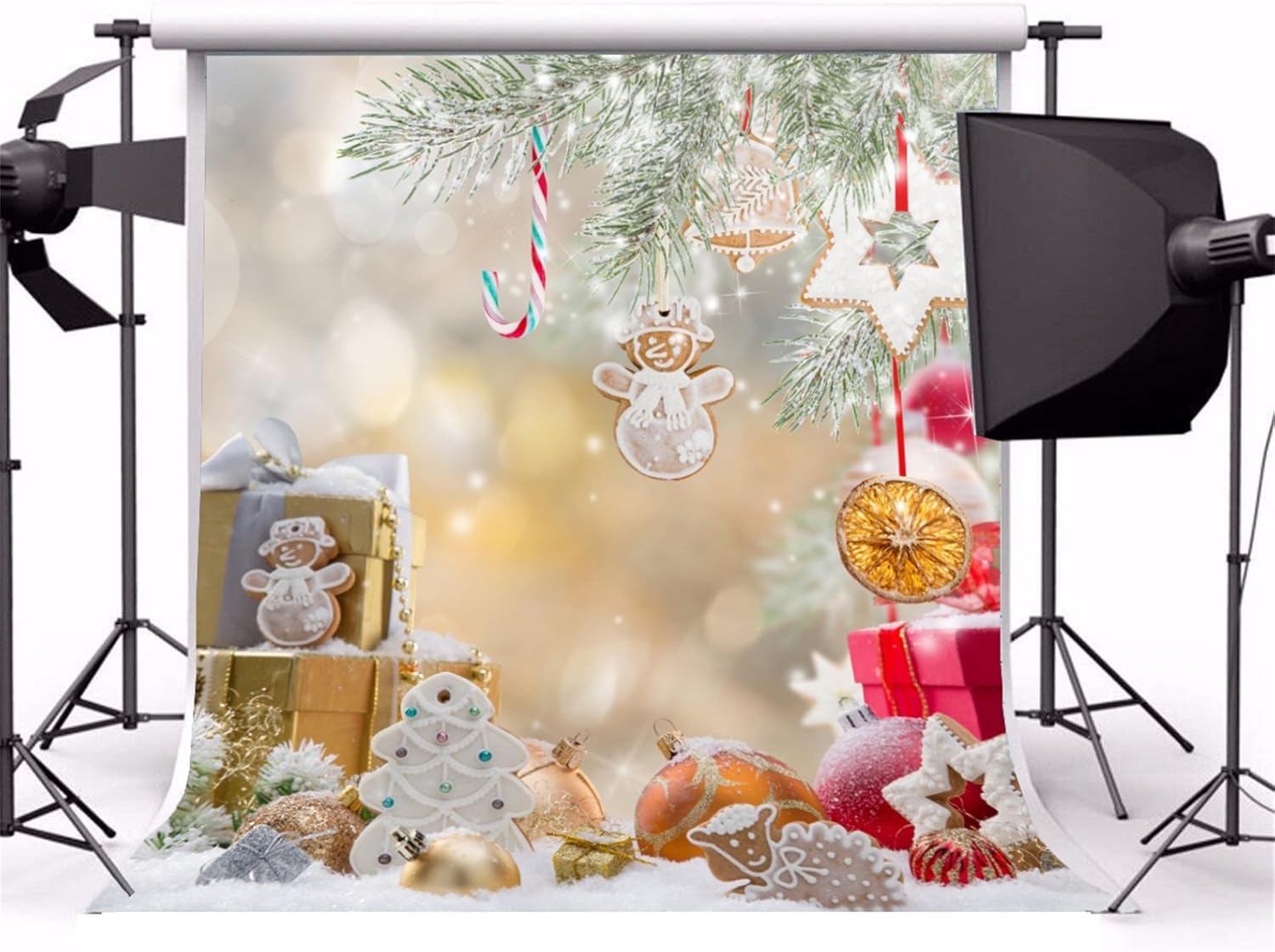 AOFOTO 6x6ft Christmas Backdrop Xmas Gifts Decoration