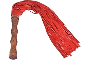 Leather Pro Impact Handmade Real Leather Flogger Whip with Wooden Handle Red Leather Multi-Tail Adult Accessory