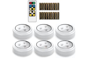Brilliant Evolution Tap Light Push Lights 6pk with 18 AA Batteries Included + Remote - LED Stick On Lights Under Cabinets Puck Lighting - Under Counter Lighting Wireless Closet Kitchen Night Light