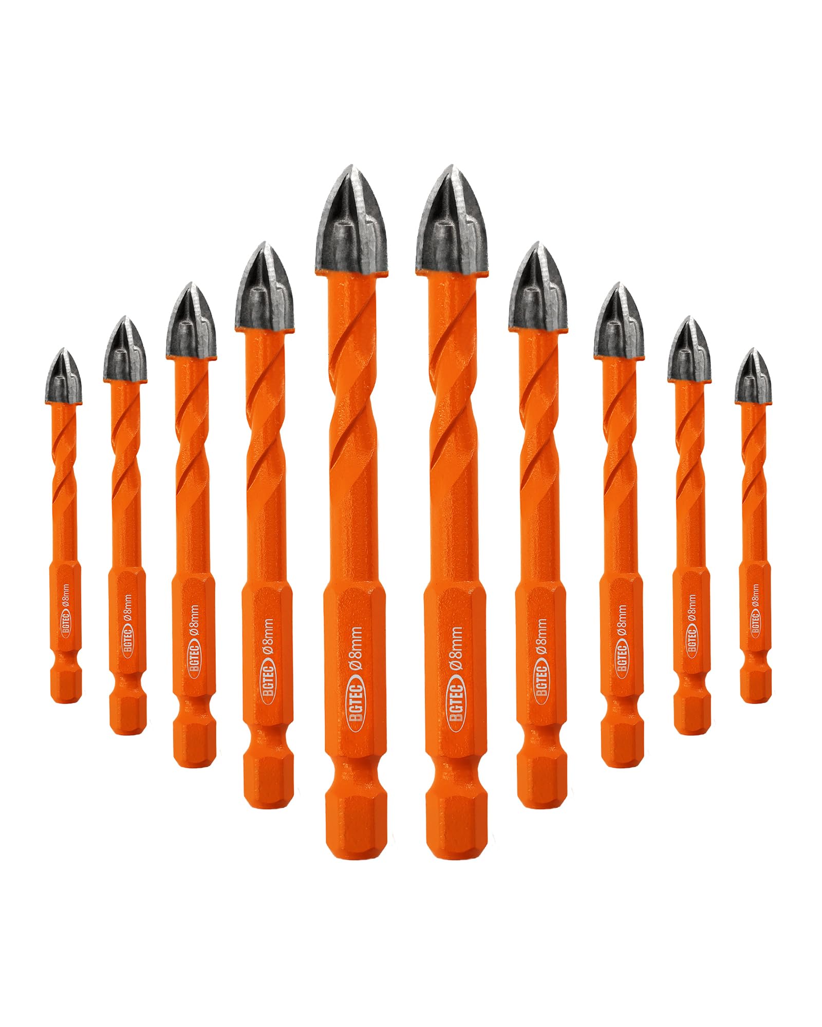 BGTEC Masonry Drill Bits Set - 10pcs 8mm Tungsten Carbide Tip Tile Drill Bit Set for Ceramic Tile, Brick Wall, Concrete, Wall Mirror, Glass, Plastic and Wood Hex Shank. — image 1