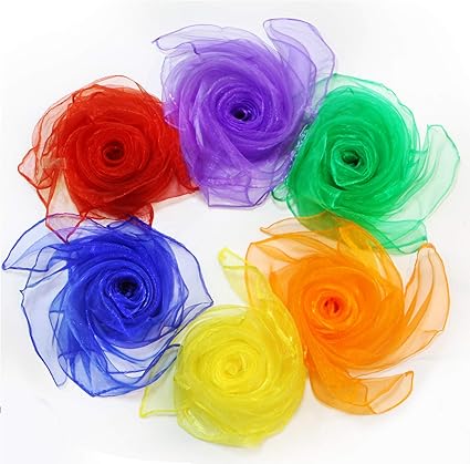 18 Pieces Dance Scarves 24 by 24 Inches Double Colors Square Juggling Silk Magic Performance Props Accessories Hair Neck Bag Waist Wrist Band Scarf