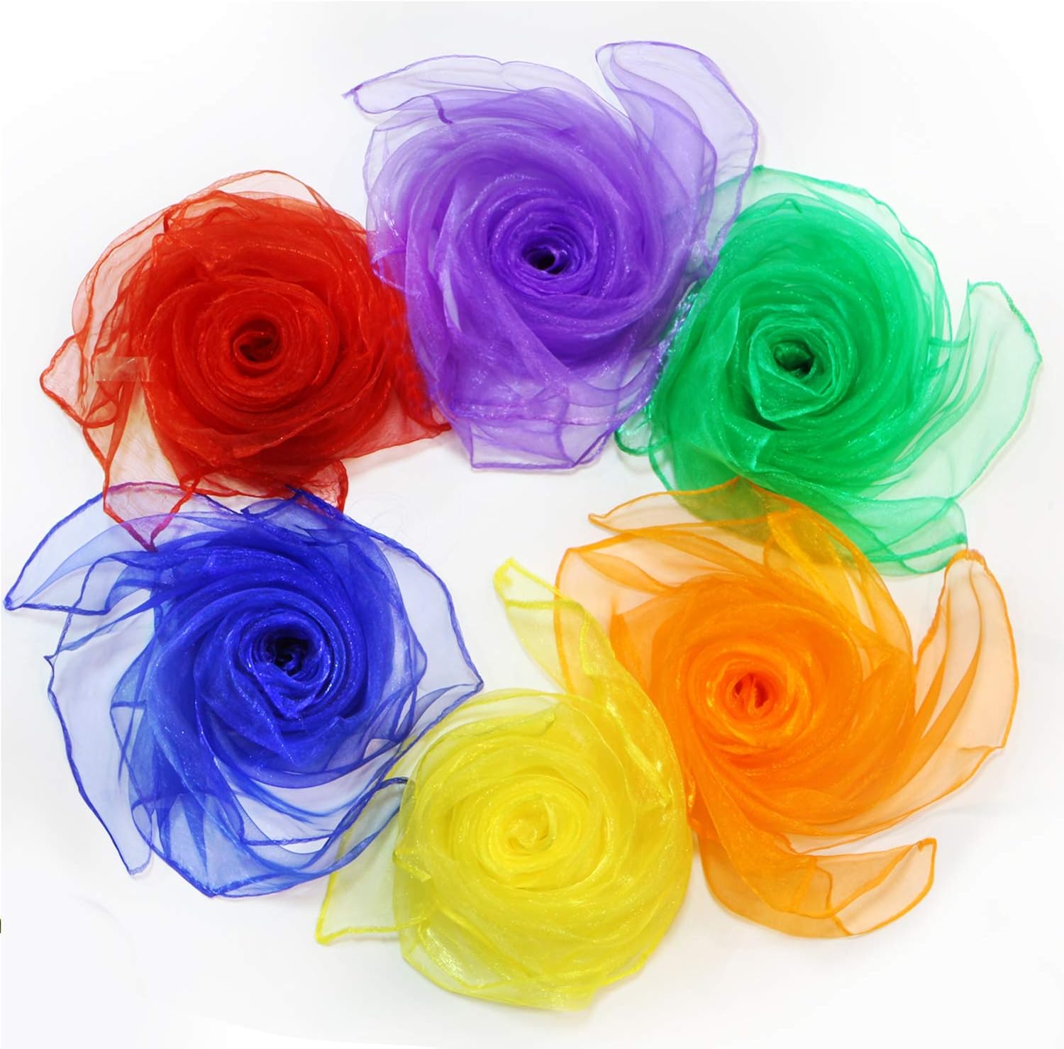 Novelty Place Dance & Juggling Scarves (12PCS) - Silk Square Scarf with Hemmed Edges - Easy Clean Ideal Performance Props Accessories - 6 Colors(24" x 24"): Clothing