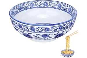 HYTROVE Porcelain Blue White Bowl Ceramic Serving Bowl for Salad Pasta Rice 8Inch for Buffets and