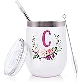 Women Birthday Christmas Gift-Wedding Gift for Maid of Honor From Bride-Bridal Shower Present for Bridesmaid Best Friend Sister-Bachelorette Present-12oz Tumbler Wine Coffee Mug-Initial Letter C