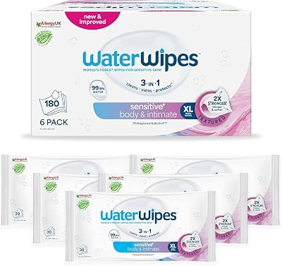 WaterWipes Sensitive+ Body & Intimate Cleansing Wipes 180 Count XL Fragrance