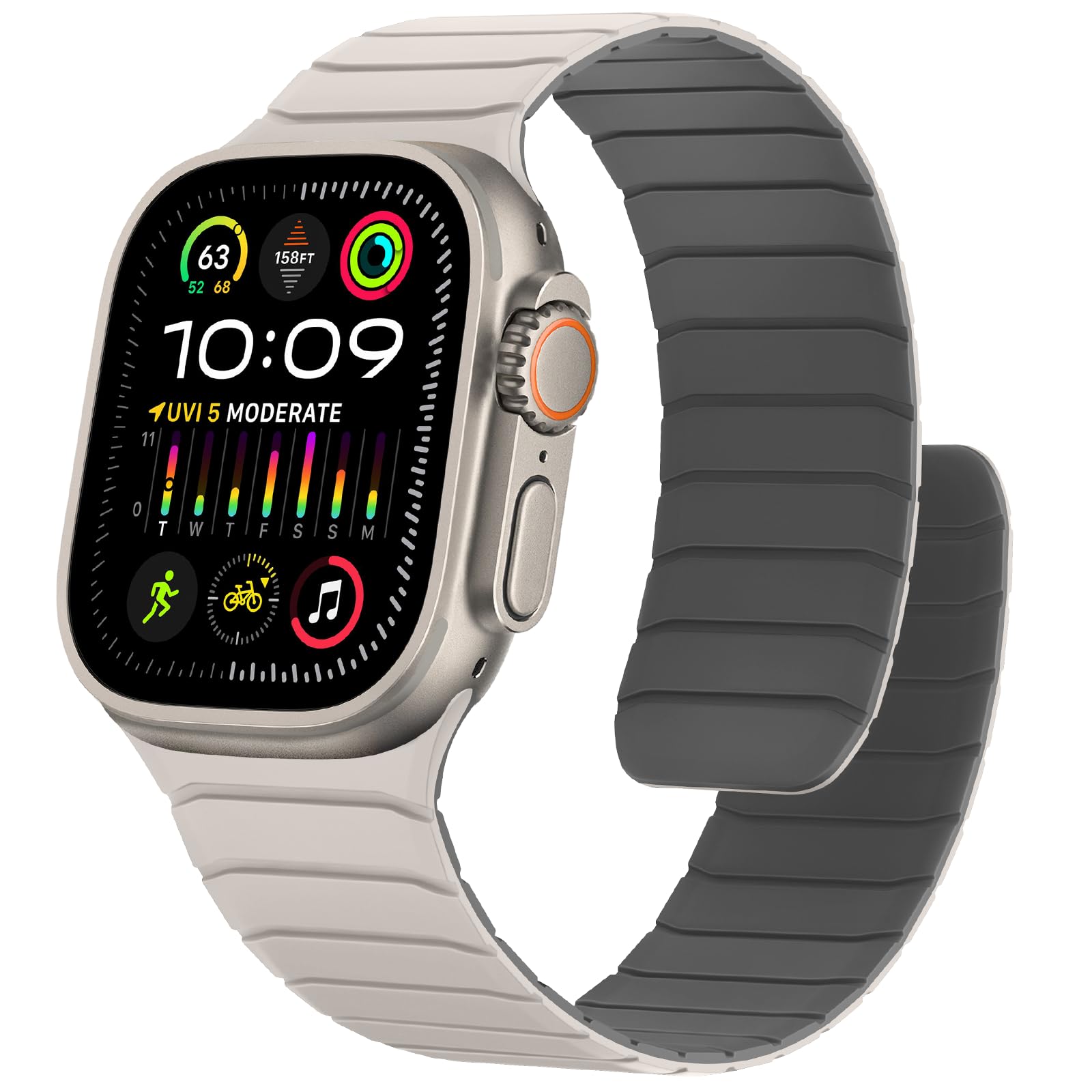 Photo 1 of Sixmoat Magnetic Silicone Bands Compatible with Apple Watch 49mm 46mm 45mm 44mm 42mm, Soft Sport Wristband for Men Women Compatible with iWatch Ultra SE Series 10 9 8 7 6 5 4 3 2 1, Starlight-Grey