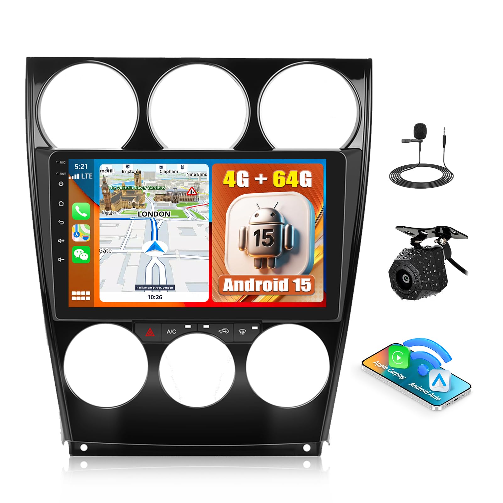 Photo 1 of [4G+64G] Android 13 Car Stereo for Mazda 6 2004-2014 with Wireless CarPlay Android Auto,9" Touchscreen Mazda 6 Car Radio with Mirror Link Voice Control WiFi/GPS,Bluetooth,FM/RDS SWC+Backup Camera