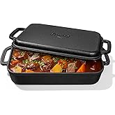 Lvmol 9x13" Casserole Dishes for Oven with Lids - 2-In-1 Pre-Seasoned Cast Iron Baking Dish for Lasagna, Sourdough Bread