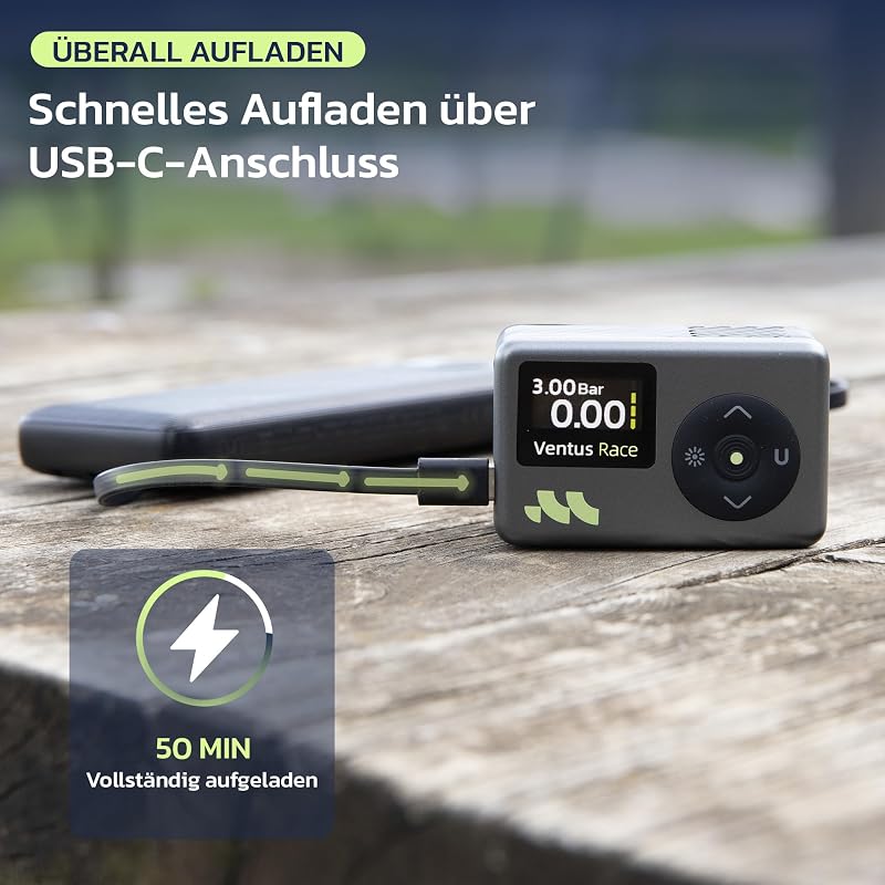 Mini Fahrradpumpe, 50 Sek, Presta Schrader, LED, 8.3 BAR