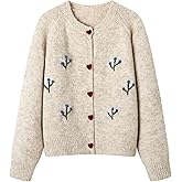 FindThy Women’s Floral Embroidery Cardigan Sweater Cute Heart Button Crewneck Long Sleeve Knitted Outerwear