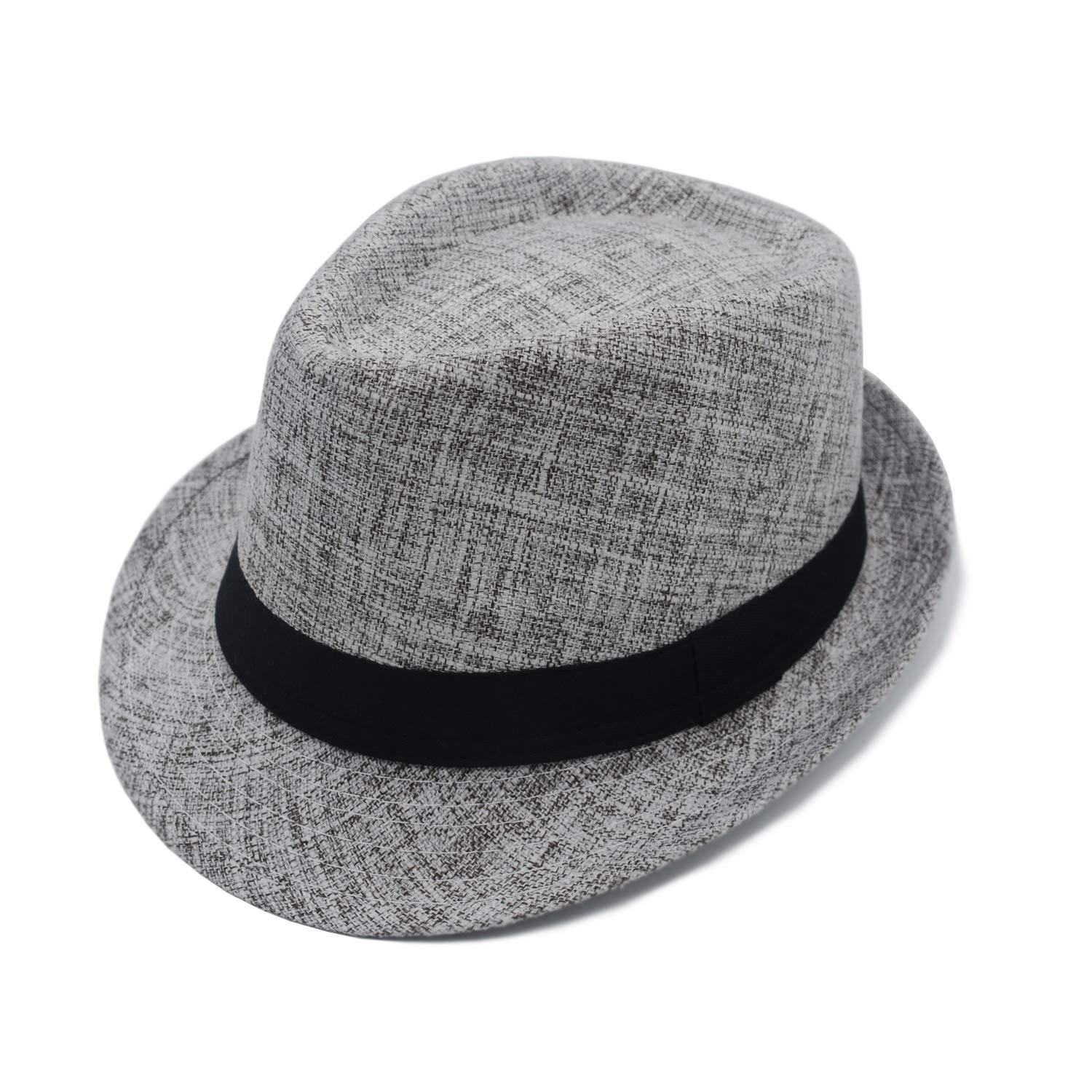 JEEDA Mens and Womens Neutral Flat Fedora Trilby Hat Panama Hat Jazz Beach Sun Cap 22.8in Grey