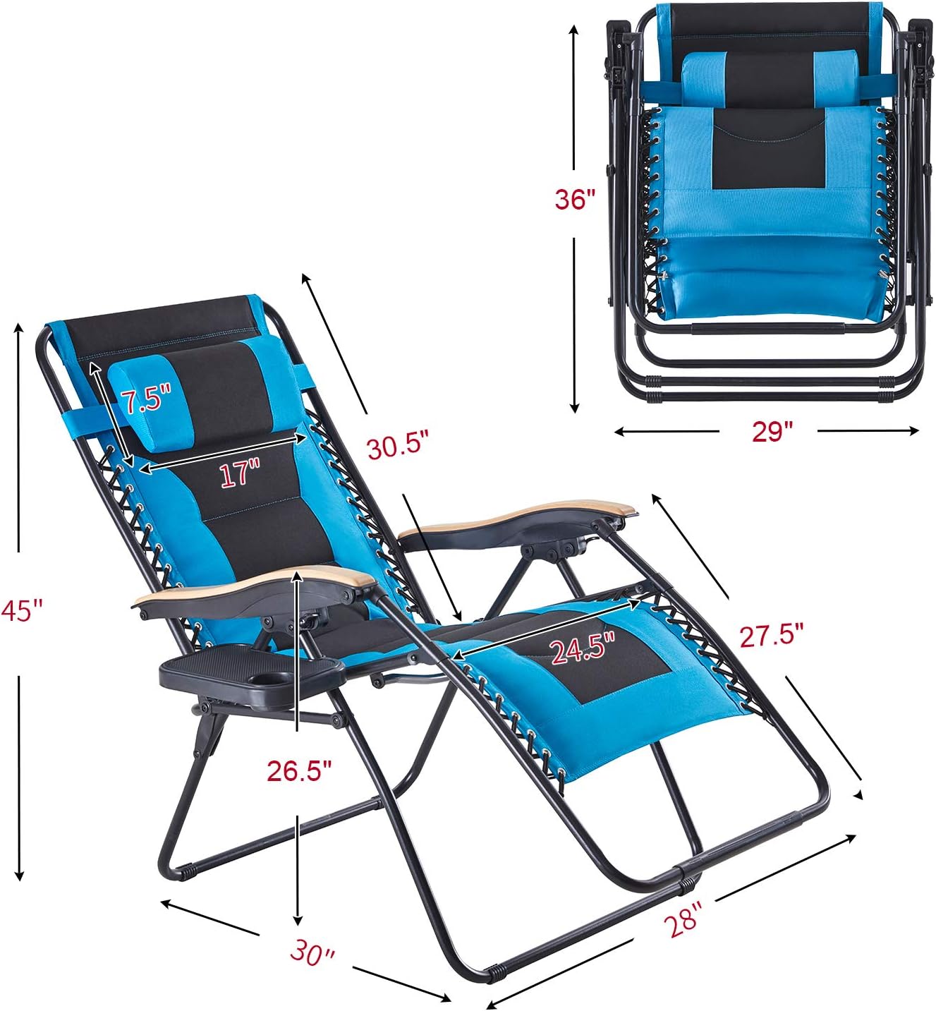 VICLLAX Oversize Padded Zero Gravity Chair Patio Lounge Chair with Cup Holder for Outdoor Beach Pool, Black&Turquoise: Kitchen & Dining