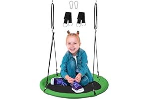 Mokeyder 24 Inch Saucer Tree Swing Set for Kids & Adults, Adjustable Swing Sets for Backyard or Outdoor Playground, Green & Black, 1 Pack