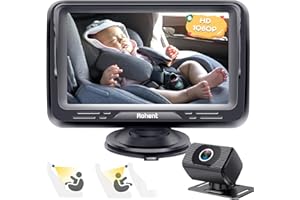 ROHENT Baby Car Camera Easy Install: HD 1080P Eye Protection Clear Night Vision - Rear Facing Stability Backseat Camera with Monitor for Car Seat Travel 360° Rotation N06