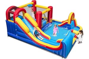 BOUNTECH Inflatable Water Slide, 7-in-1 Dual Surfing Slides Kids Water Park Jump Castle for Big Kids 3-12, Water Slides Inflatables for Outdoor w/Big Splash Pool, Backyard Water Slide Bounce House