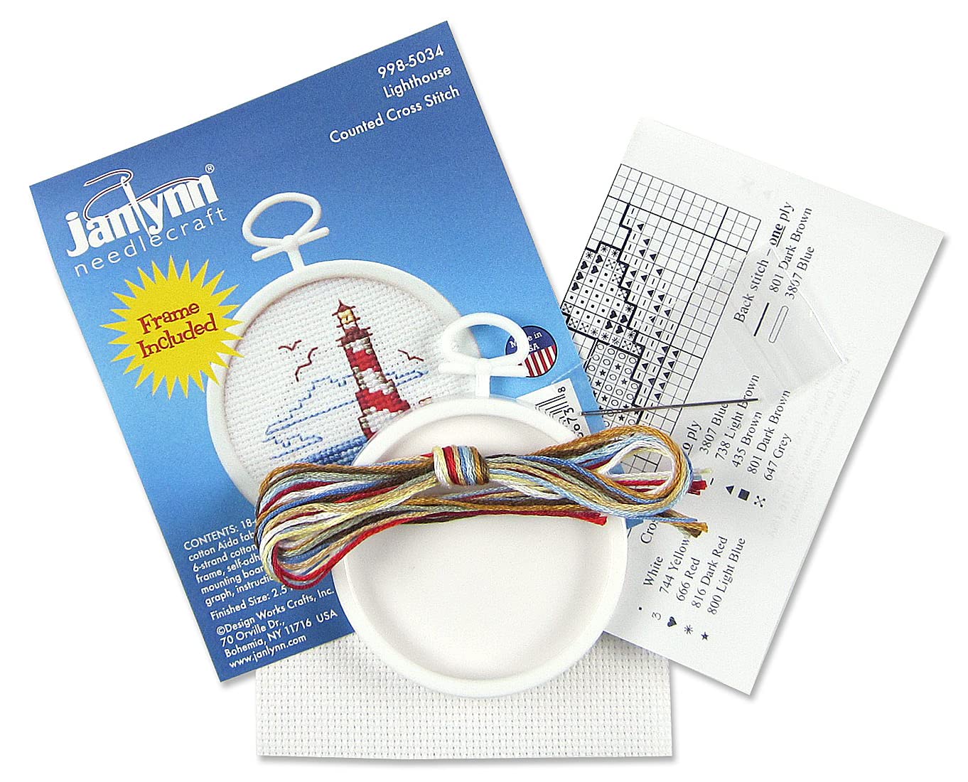 Janlynn 18 Count Round Mini Counted Cross Stitch Kit, 2-1/2-Inch, Lighthouse