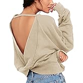 ReachMe Womens Open Back Sweatshirts Crop Backless Long Sleeve Shirts Off The Shoulder Crewneck Workout Tops