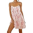 Mansy Womens 2025 Summer Floral Mini Dress Boho Flowy Skater Dresses Short Sleeveless Ruffle Spaghetti Strap Dress