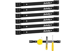 Rechabite 6 Pieces 12" Magnetic Tool Holder Strip, Black Magnet Bar, Metal Tool Organizer Rack for Garage Organization, Easy To Install in Workshop, Mounting Screws Included