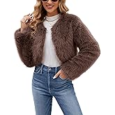 Gihuo Women's Winter Cropped Faux Fur Coat Long Sleeve Open Front Cardigan Fleece Jackets Shaggy Parka Outerwear