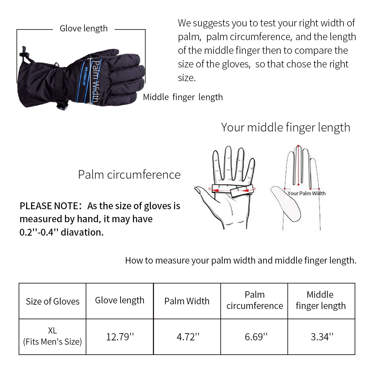 WILD SNOW Men\'s Anti-Slip Ski Gloves Winter Warm Waterproof Windproof Gloves for Snowboarding Cycling Biking Size XL(Black 2)