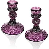 Glass Candle Holder, 2PCS Decorative Candle Sticks Pillar Candle Stand for Formal Events Wedding Party Table Centerpieces Home Decoration, Dark Purple