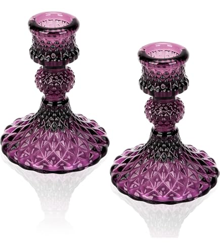 CVHOMEDECO Flameless Taper Candles 2-Pack – 11 Inch Purple LED With 10-Key Remote, Real Wax Finish, 3D Wick, Timer For Christmas & Home Decor