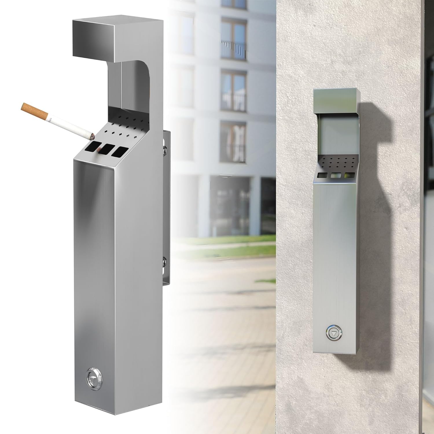 Nisorpa Wall Mounted Ash Trays,Outdoor Ashtray Lockable Cigarette Bin Metal Smoking Cigarette Smoking Box With Keys for Pub Club,Garden,Office(35-0210)