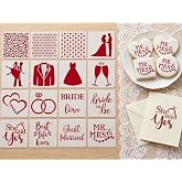 16Pcs 4x4Inches Wedding/Engagement Cookie Stencils, She Said Yes/Bride to Be/Miss to Mrs Stencil for Baking, Royal Icing, Sugar Cookie, Bridal Shower Decor, Cards Decorating Tools &amp; Personalized Gifts