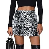 Women's Leopard Print Mini Skirt Short Skorts Elastic Waistband Sexy Bodycon Pencil Cheetah Club Skirts with Shorts
