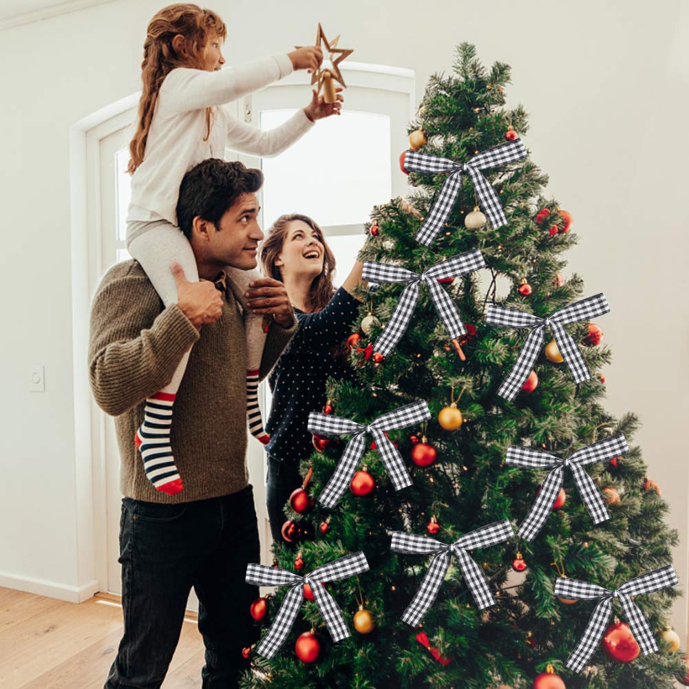 Buffalo Ribbon Decoration-25 Yards and 1 Inch White and Black Gingham Ribbon, Decorate Your House,Staircase and DIY Any Kind of Style You Like