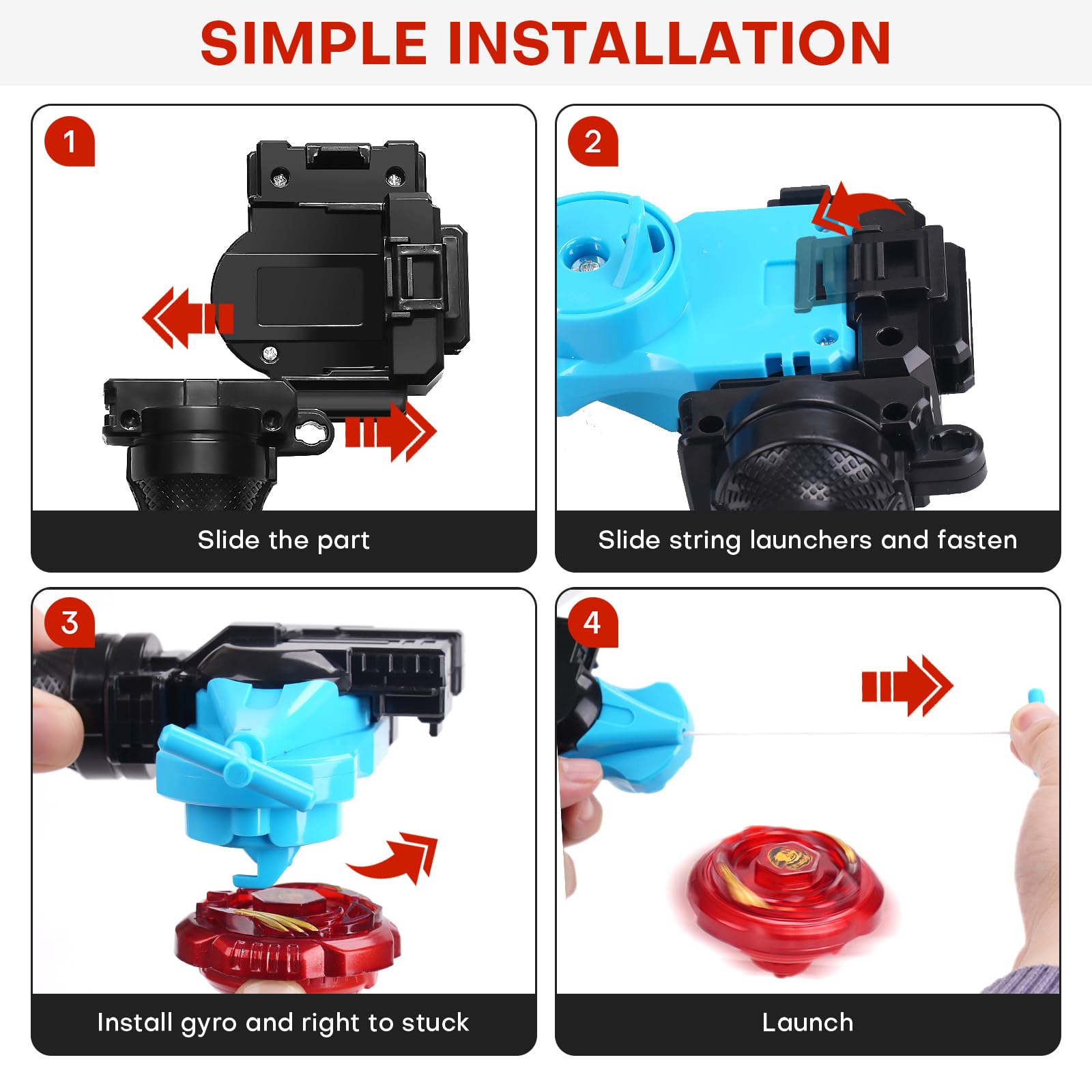 Battle Set with Portable Box, 12 Light Ignite Spinning Tops, 2 Launchers and 1 Girp, Metal Fusion Type, Birthday Gift Boys Toy for 6+ Year Old