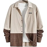 SHENHE Men's Corduroy Shirt Jacket Button Down Long Sleeve Color Block Fall Overshirt Shacket