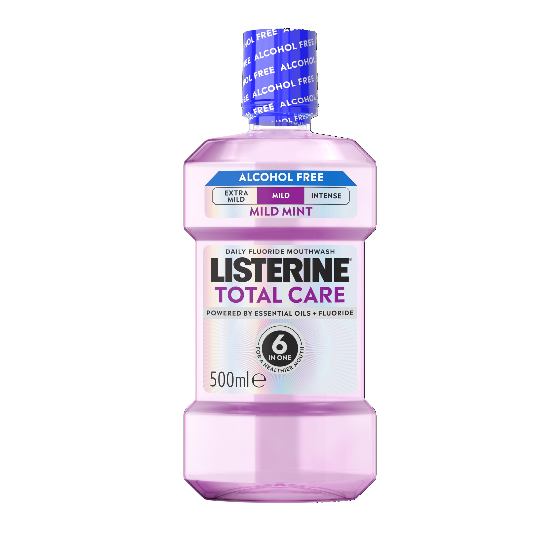 Listerine Total Care Milder Taste (Zero Alcohol) Antibacterial Mouthwash (500ml), Caring and Cleansing Mouthwash to Freshen Breath with 10-in-1 Benefits