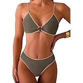 Fanuerg Women's Triangle Bikini Sets Circle Ring Linked Two Piece Swimsuit Color Block Cheeky Bathing Suits