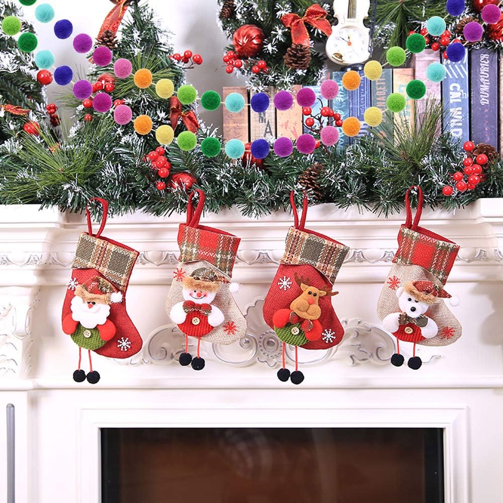 UBERMing 2 Packs Rainbow Felt Ball Garland Hanging Ornaments Pom Pom Decoration 2m/ 6.56ft 24 Balls for Party Festivals Christmas Tree Wall Decoration - Image 3