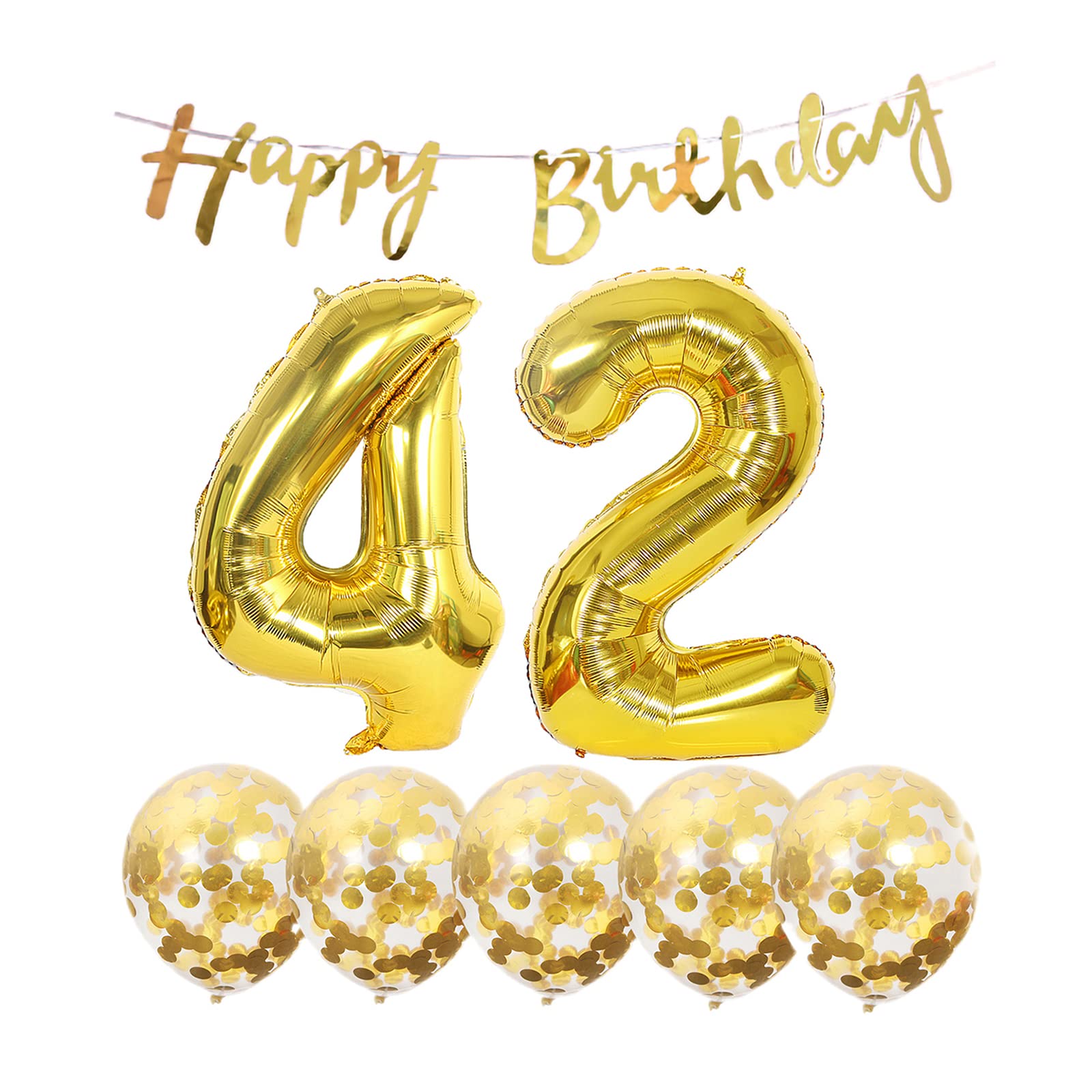 Photo 1 of Chaungfu 42th Birthday Decoration Happy Banner Balloons 42 Years Old Party Supplies Helium Number Latex Balloon Foil Balloon, Gold