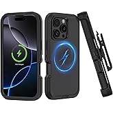 TMIDVFV Compatible with iPhone 16 Pro Max Case, with Belt Clip Holster Heavy Duty Magnetic Wireless Charging Full Body Protection Kickstand Cover for iPhone 16 Pro Max 6.9 inch Phone（Black