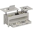 Seventable Coffee Table, 47.2" Lift Top Coffee Table with 2 Storage Drawers and Hidden Compartment, X Wood Farmhouse Support,