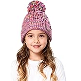 Gealaek Kids Winter Hat with Pom Pom, Toddler Beanie with Warm Fleece Lined, Cute Girls Snow Cap