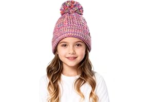 Gealaek Kids Winter Hat with Pom Pom, Toddler Beanie with Warm Fleece Lined, Cute Girls Snow Cap (2-7 Years)