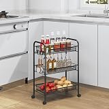 3-Tier Rolling Cart On Wheels Easy Assemble Storage Trolley Black view 7