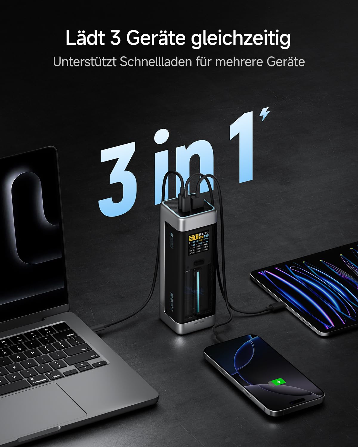 CUKTECH 20 Powerbank, 140W Power Bank 25.000mAh(5S1P) mit 3 Anschlüsse, PD3.1 externer Akku mit Digitales Display, Laptop Power Bank USB C für MacBook Pro, Xiaomi, Galaxy S23, iPhone15 Pro 6