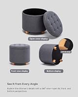 HNNHOME 45cm Round Linen Padded Storage Ottoman with Lid Lava view 4