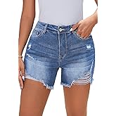 Metietila Casual Summer High Rise Denim Shorts Stretch Raw Hem Jean Shorts for Women