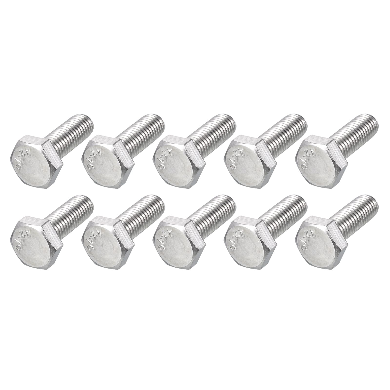 METALLIXITY Hex Bolts (M10-1.5x25mm) 10Pcs, 304 Stainless Steel Coarse Fully Threaded Hex Head Screw Bolt Machine Screws - for Furniture Repair, Silver