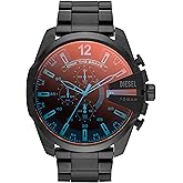 Diesel Men's Mega Chief Stainless Steel Bracelet, Silicone or Leather Band Watch with Analog or Digital Movement
