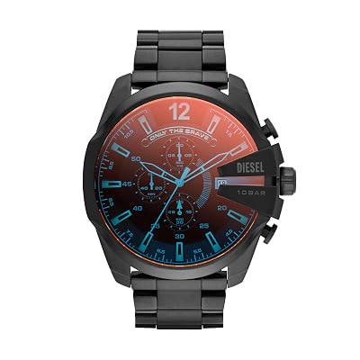Diesel Mega Chief Watch for Men, Stainless Steel Chronograph Men's Watch, Color: Black