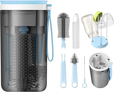 YOTIME Travel Baby Bottle Brush Set with Portable Silicone Brushes Blue